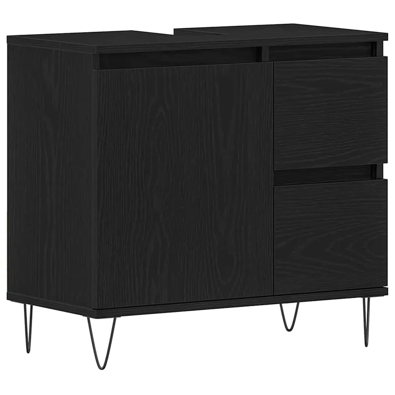vidaXL Waschbeckenschrank mit Tür Schwarz Eichen-Optik 65 x 33 x 60 cm Nur Für Kurze Zeit