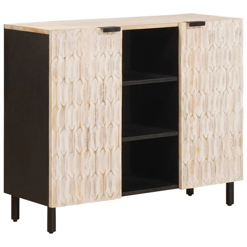 Heißes Angebot vidaXL Sideboard mit Regal Weiße gewaschene Oberfläche 90 x 33 x 75 cm