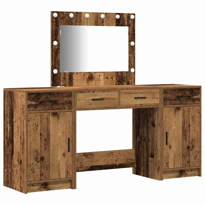 Zertifiziert vidaXL Schminktisch mit Spiegelbeleuchtung 3 pcs Braun Holzwerkstoff