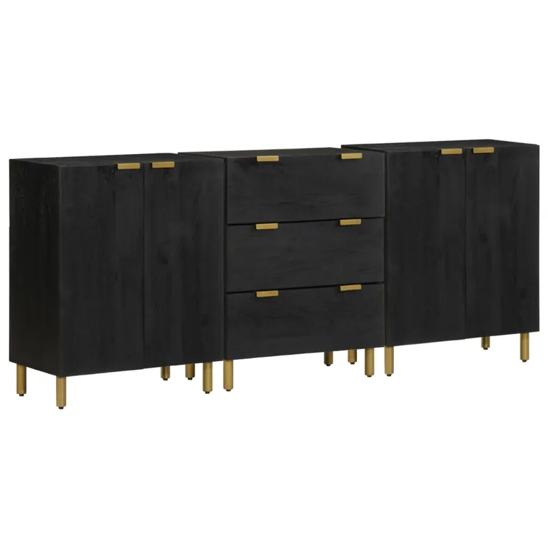 Expressversand vidaXL 3-tlg. Sideboards Schwarz Holzwerkstoff