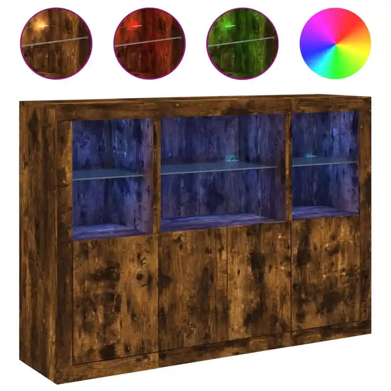 vidaXL Sideboards mit LED-Leuchten 3 Stk. Räuchereiche Holzwerkstoff Highlight