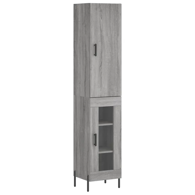 Geprüft vidaXL Highboard Grau Sonoma 34,5x34x180 cm Holzwerkstoff