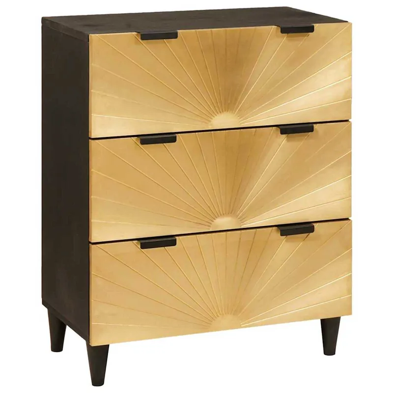 Highlight vidaXL Sideboard Schwarz und Gold 60 x 33 x 75 cm Massivholz Mango