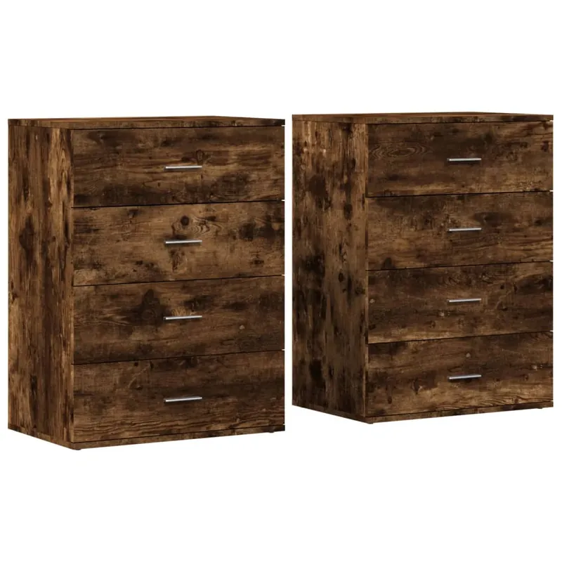 vidaXL Sideboards 2 Stk. Räuchereiche 60x39x80 cm Holzwerkstoff Echt