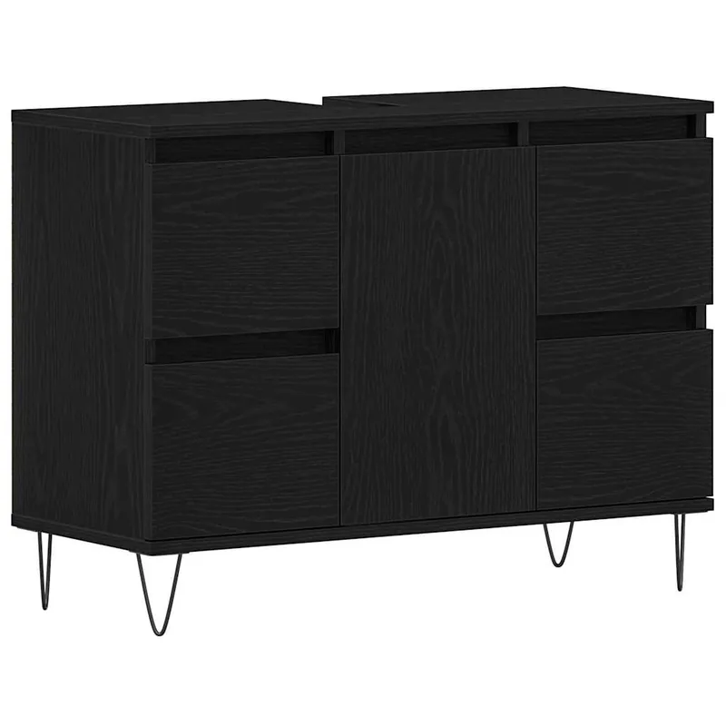 vidaXL Waschbeckenschrank mit Tür Schwarz Eichen-Optik 80 x 33 x 60 cm Kostenfreie Lieferung