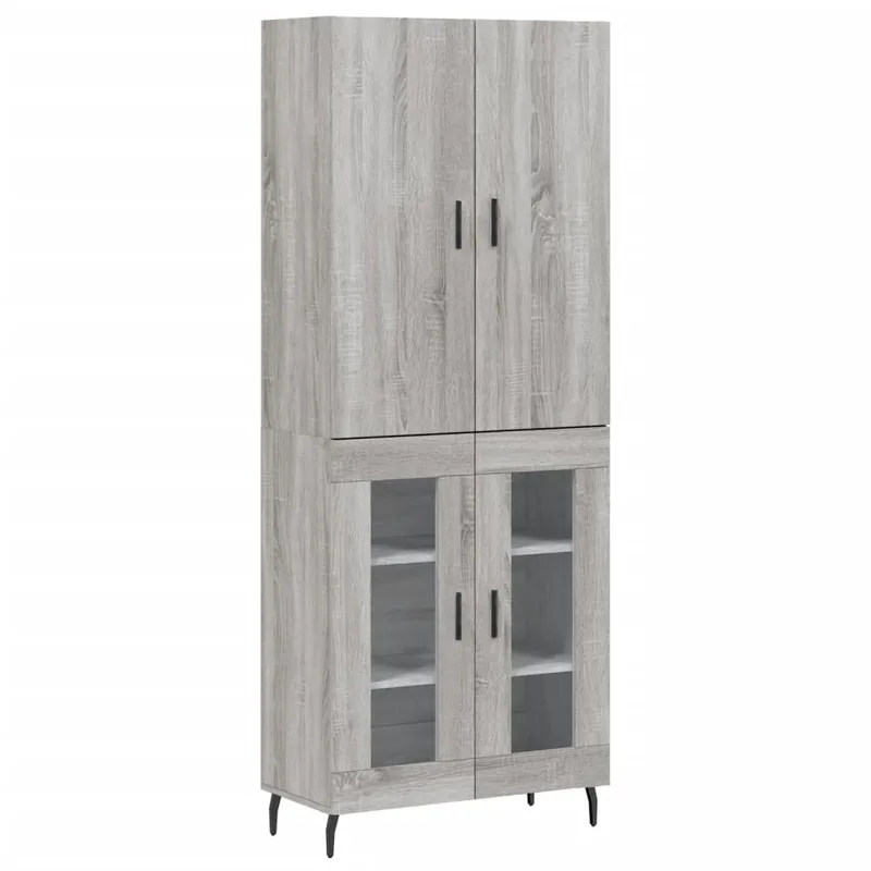 Zertifiziert vidaXL Highboard Grau Sonoma 69,5x34x180 cm Holzwerkstoff