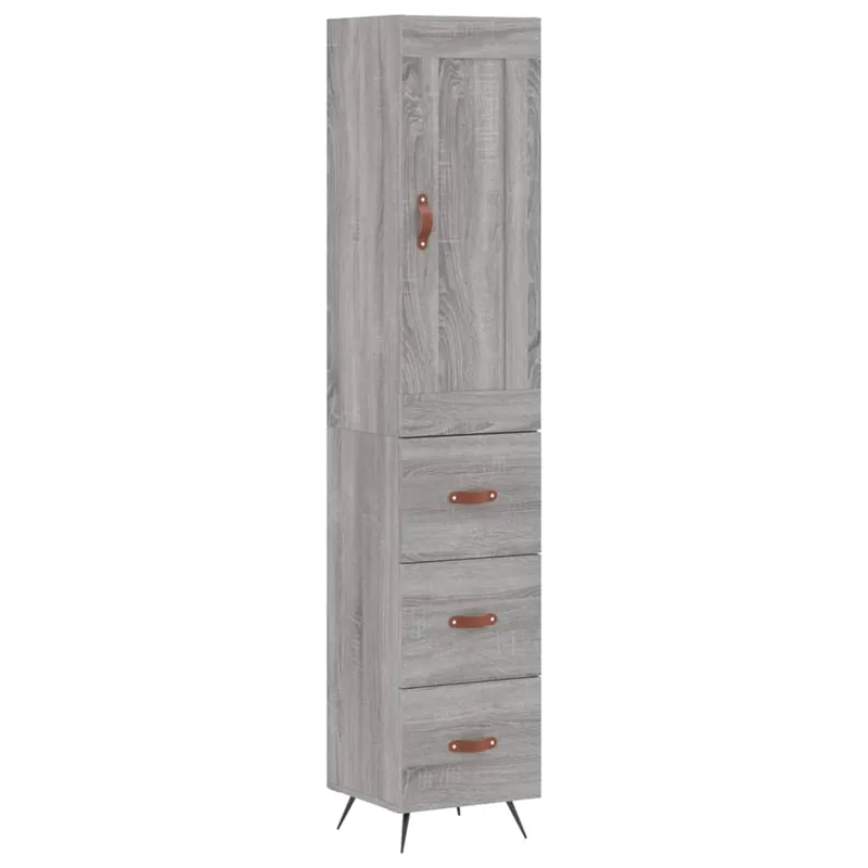 Zertifiziert vidaXL Highboard Grau Sonoma 34,5x34x180 cm Holzwerkstoff
