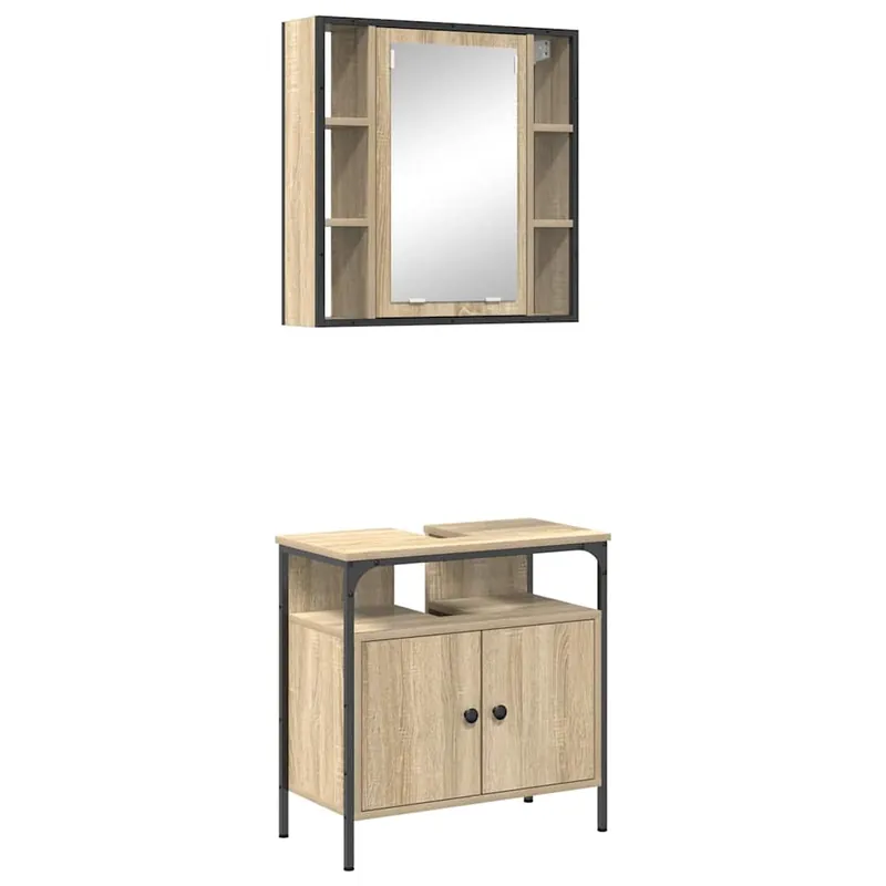 Beliebt vidaXL Badezimmermöbel-Set mit Regal mit Tür 2 pcs Braun Holzwerkstoff