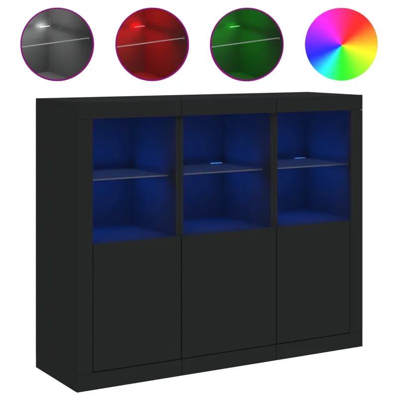 vidaXL Sideboards mit LED-Leuchten 3 Stk. Schwarz Holzwerkstoff Preis Gesenkt