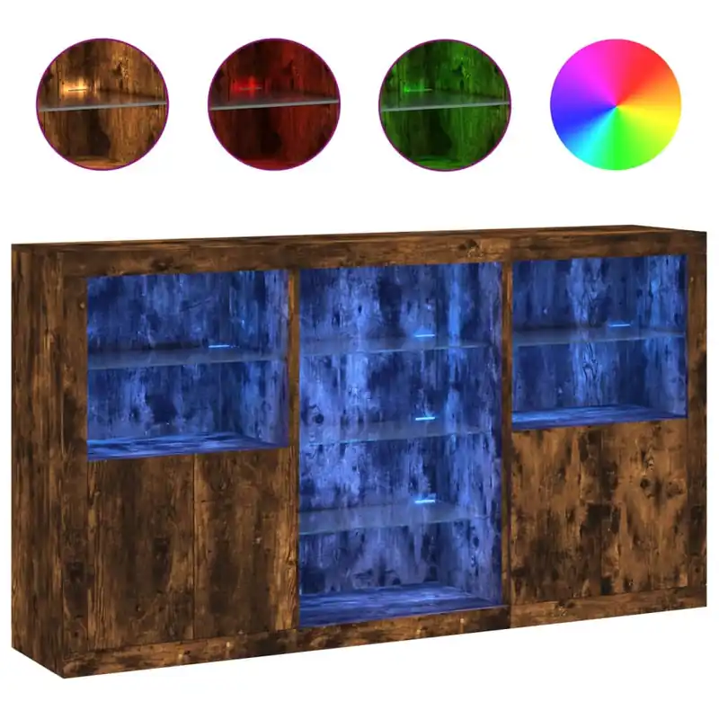 Zertifiziert vidaXL Sideboard mit LED-Leuchten Räuchereiche 181,5x37x100 cm