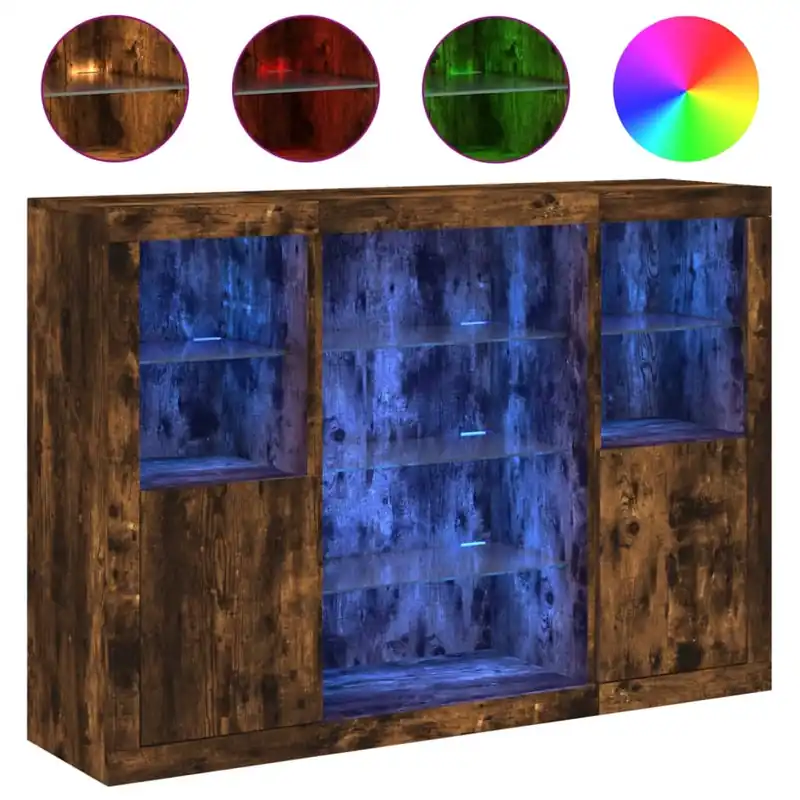 vidaXL Sideboards mit LED-Leuchten 3 Stk. Räuchereiche Holzwerkstoff Bestseller