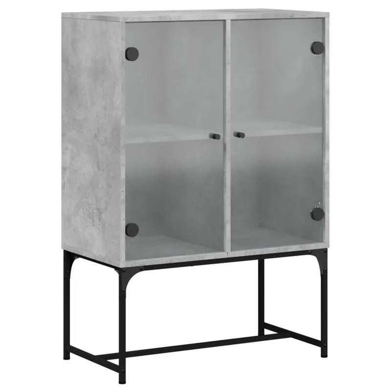 Zertifiziert vidaXL Beistellschrank mit Glastüren Betongrau 69x37x100 cm