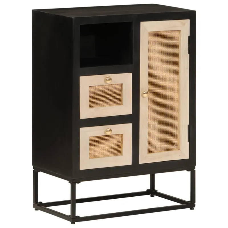 Direktkauf vidaXL Sideboard Schwarz 55x30x76 cm Massivholz Mango und Eisen