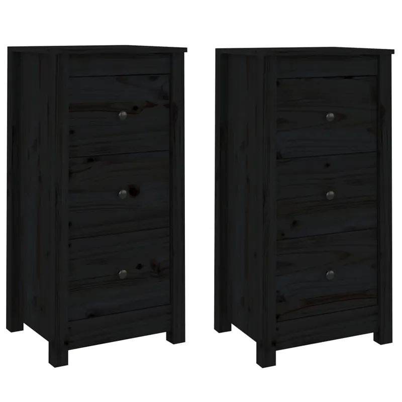vidaXL Sideboards 2 Stk. Schwarz 40x35x80 cm Massivholz Kiefer Schnäppchen