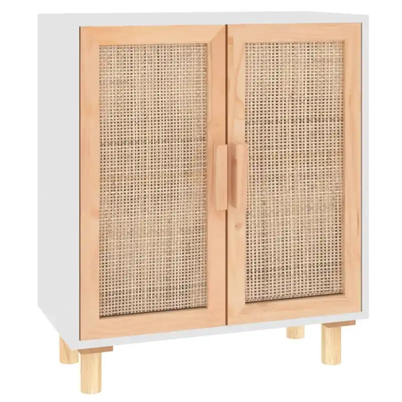 vidaXL Sideboard Weiß 60x30x70 cm Massivholz Kiefer und Natur-Rattan Kostenloser Rückversand