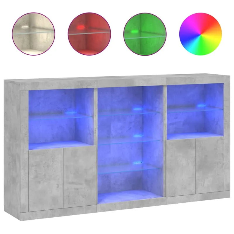 Garantierte Lieferung vidaXL Sideboard mit LED-Leuchten Betongrau 181,5x37x100 cm