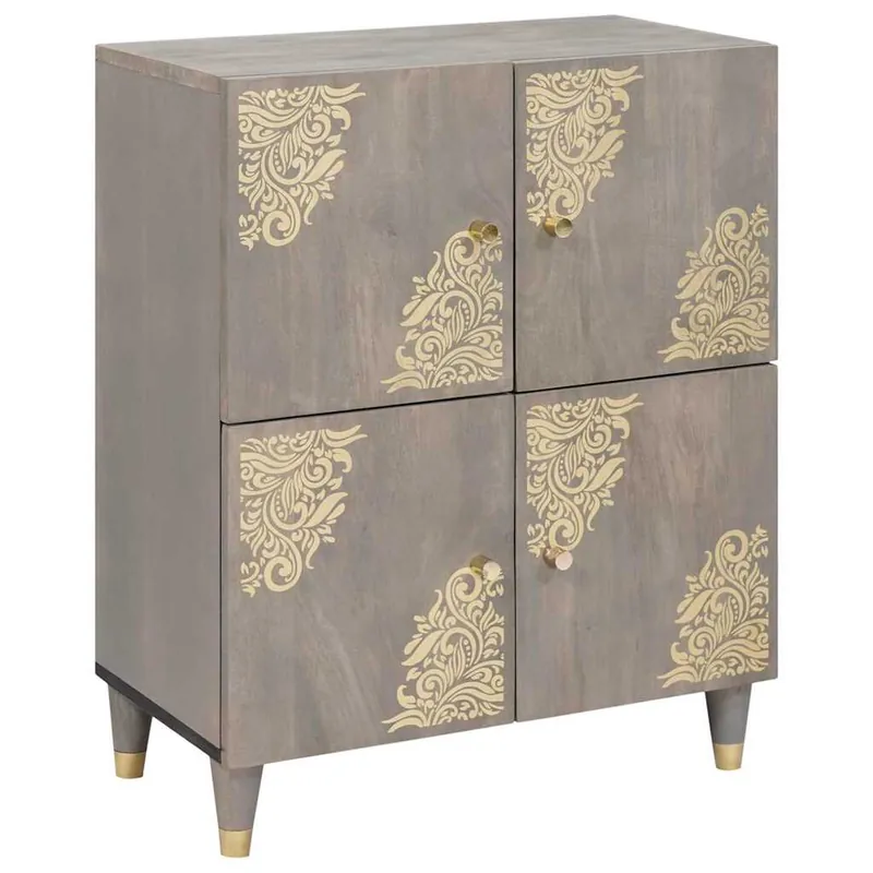 Heißes Angebot vidaXL Sideboard Grau und Gold 60 x 33 x 75 cm Massivholz Mango