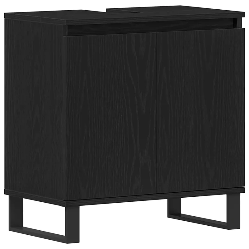vidaXL Waschbeckenschrank mit Tür Schwarz Eichen-Optik 58 x 33 x 60 cm Kostenloser Rückversand