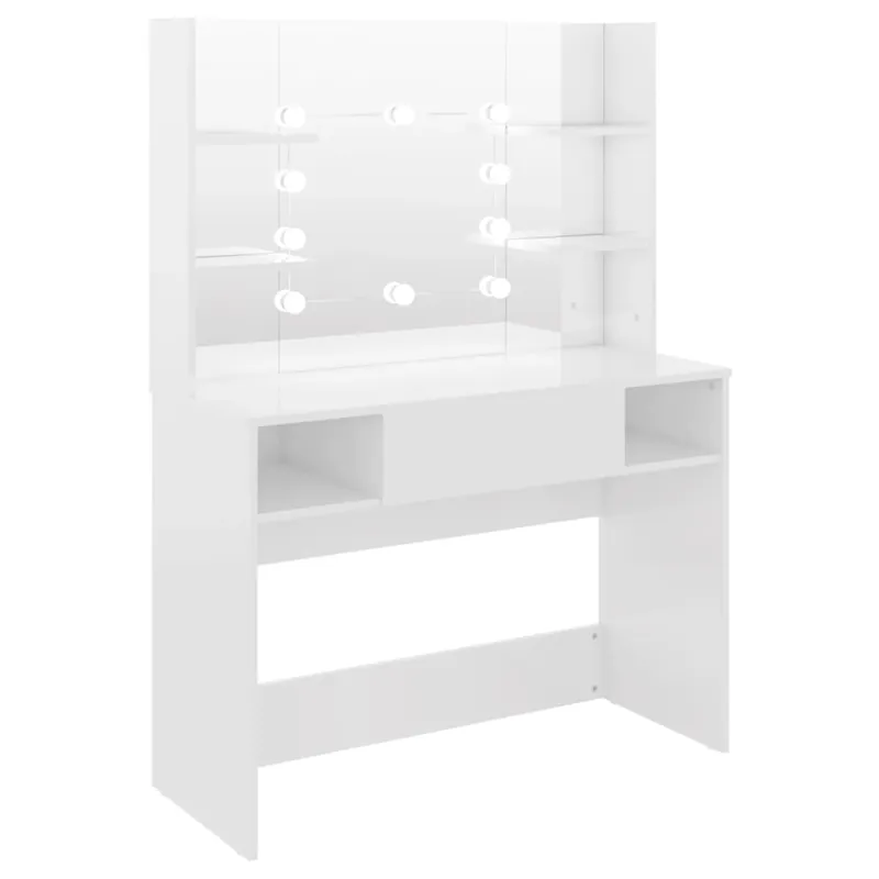 Abverkauf vidaXL Schminktisch LED-Beleuchtung 100x40x135 cm MDF Glänzendes Weiß