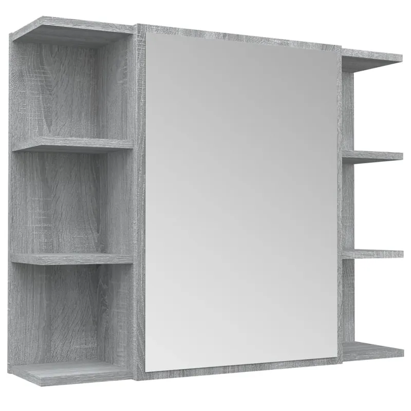 Finale Aktion vidaXL Bad-Spiegelschrank Grau Sonoma 80x20,5x64 cm Holzwerkstoff