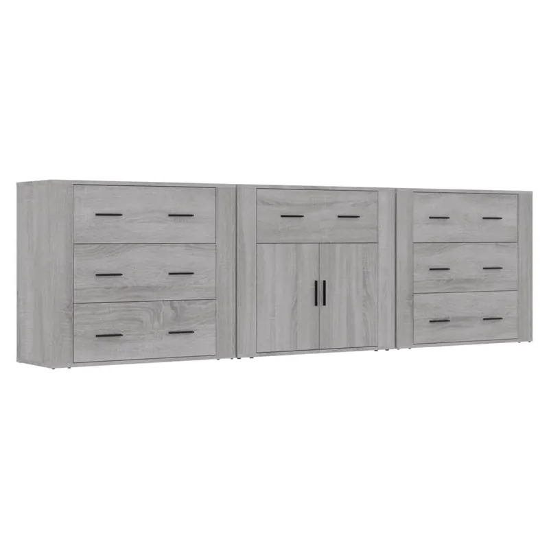 Begrenztes Angebot vidaXL Sideboards 3 Stk. Grau Sonoma Holzwerkstoff