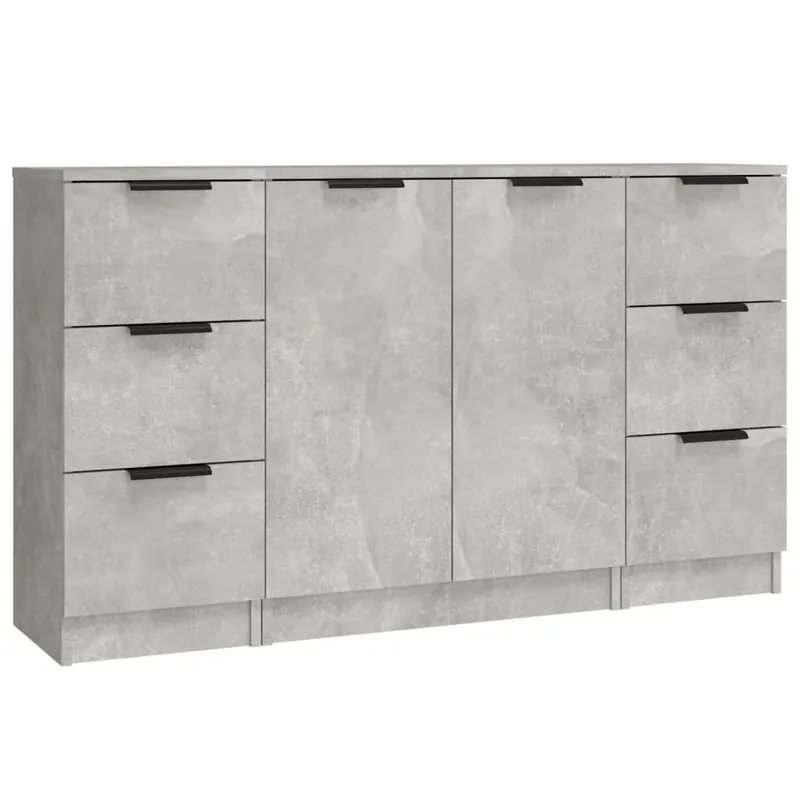 Expressversand vidaXL Sideboards 3 Stk. Betongrau Holzwerkstoff