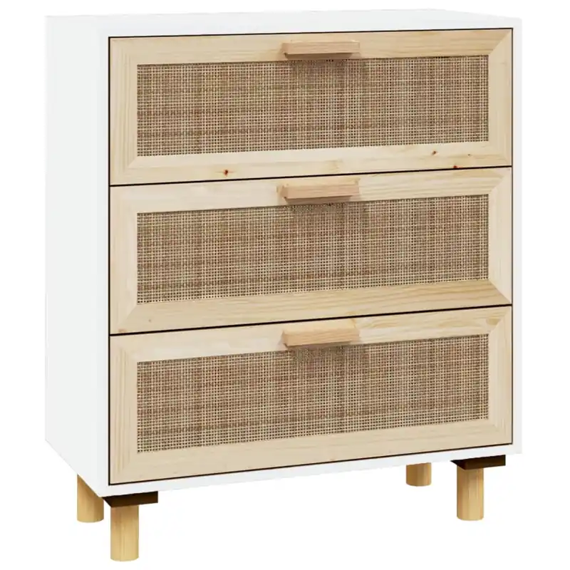 Aktuell vidaXL Sideboard Weiß 60x30x70 cm Massivholz Kiefer und Natur-Rattan
