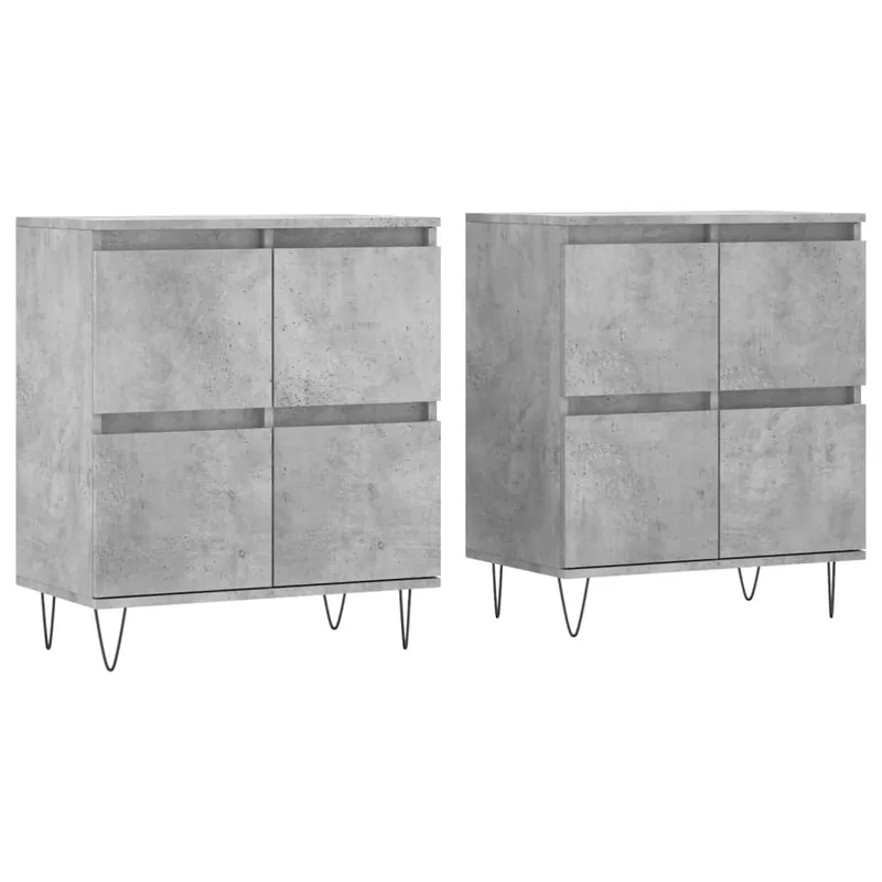 vidaXL Sideboards 2 Stk. Betongrau Holzwerkstoff Echt