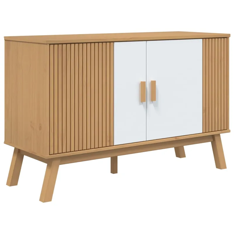 Expressversand vidaXL Sideboard OLDEN Weiß und Braun 114x43x73,5 cm Massivholz Kiefer
