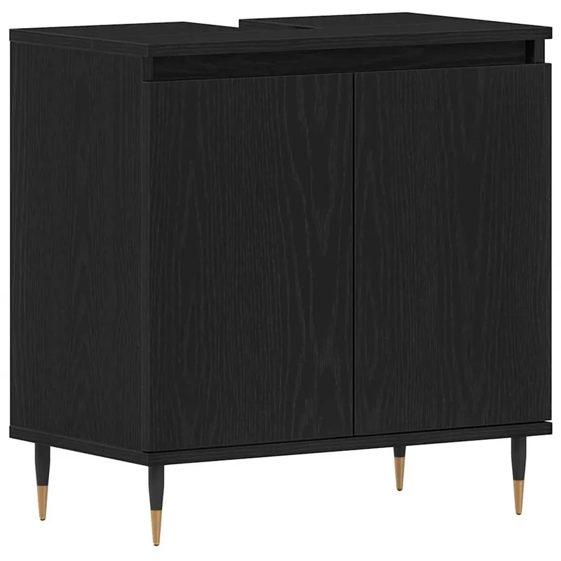 vidaXL Waschbeckenschrank mit Tür Schwarz Eichen-Optik 58 x 33 x 60 cm Neue Ware