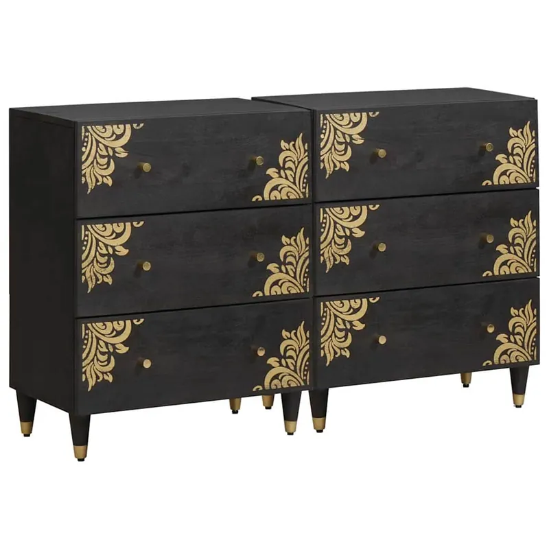 Geprüft vidaXL Sideboard 2 pcs Schwarz 60 x 33 x 75 cm Massivholz Mango