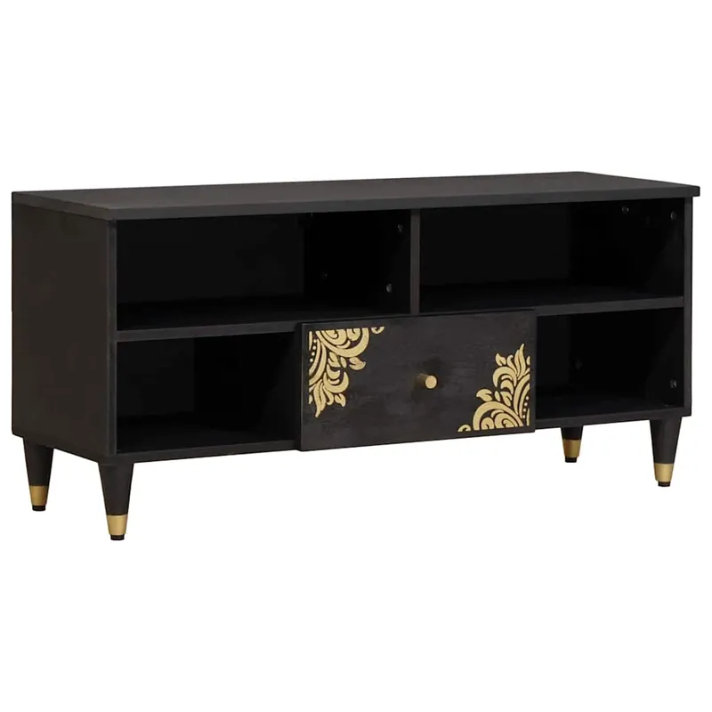 vidaXL TV-Schränk mit Regal Schwarz 100 x 33 x 46 cm Massivholz Mango Neuheit