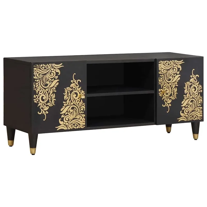 vidaXL TV-Schränk mit Regal Schwarz 105 x 33 x 46 cm Massivholz Mango Bestseller