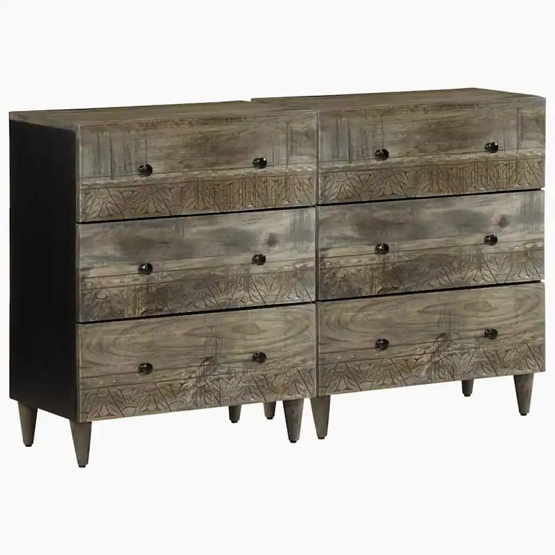 vidaXL Sideboards 2 Stk. Hellgrau 60x33,5x75 cm Massivholz Mango Wochenendangebot
