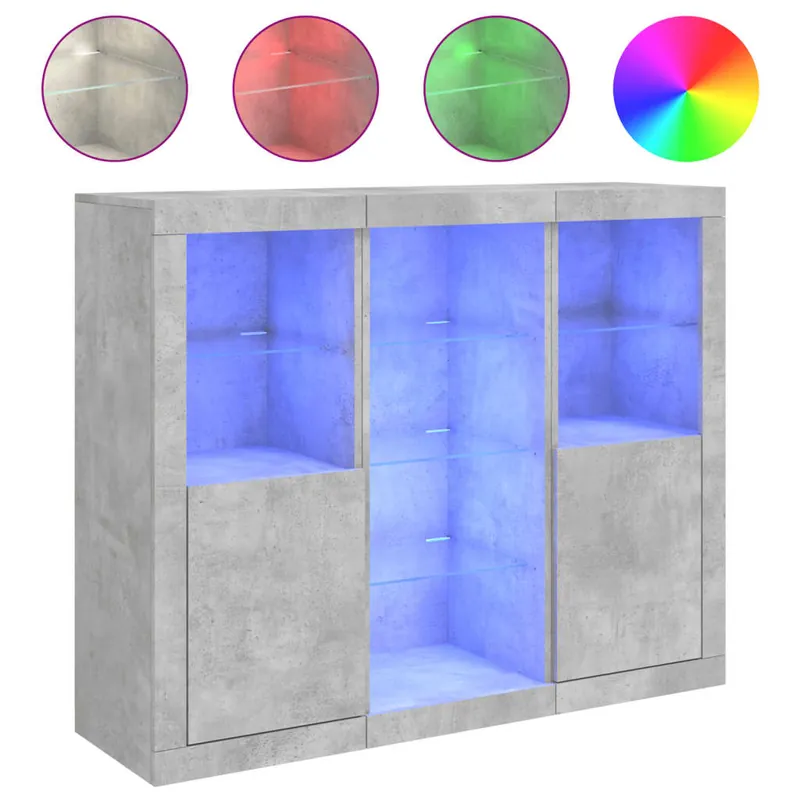 Highlight vidaXL Sideboards mit LED-Leuchten 3 Stk. Betongrau Holzwerkstoff