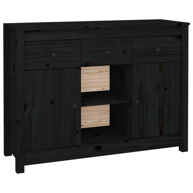 vidaXL Sideboard Schwarz 100x35x74,5 cm Massivholz Kiefer Geprüft