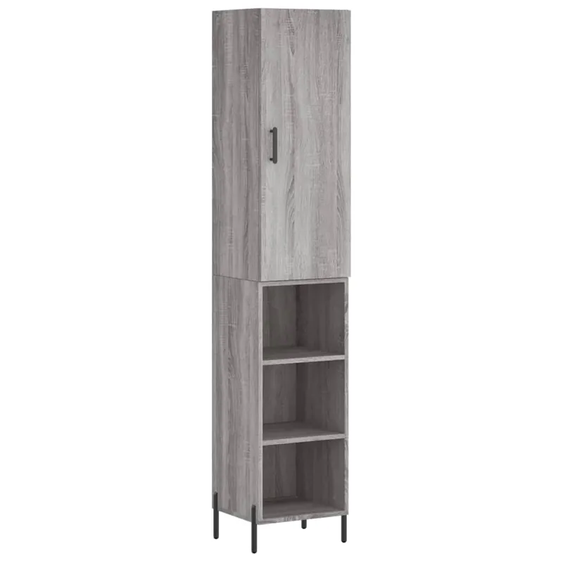 Zertifiziert vidaXL Highboard Grau Sonoma 34,5x34x180 cm Holzwerkstoff