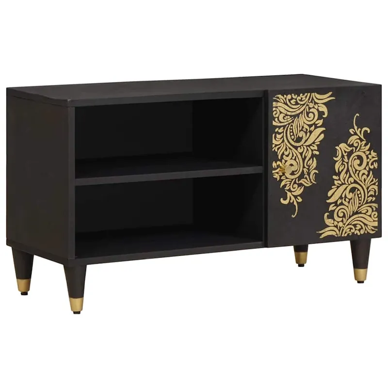 Billig vidaXL TV-Schränk mit Regal Schwarz 80 x 33 x 46 cm Massivholz Mango