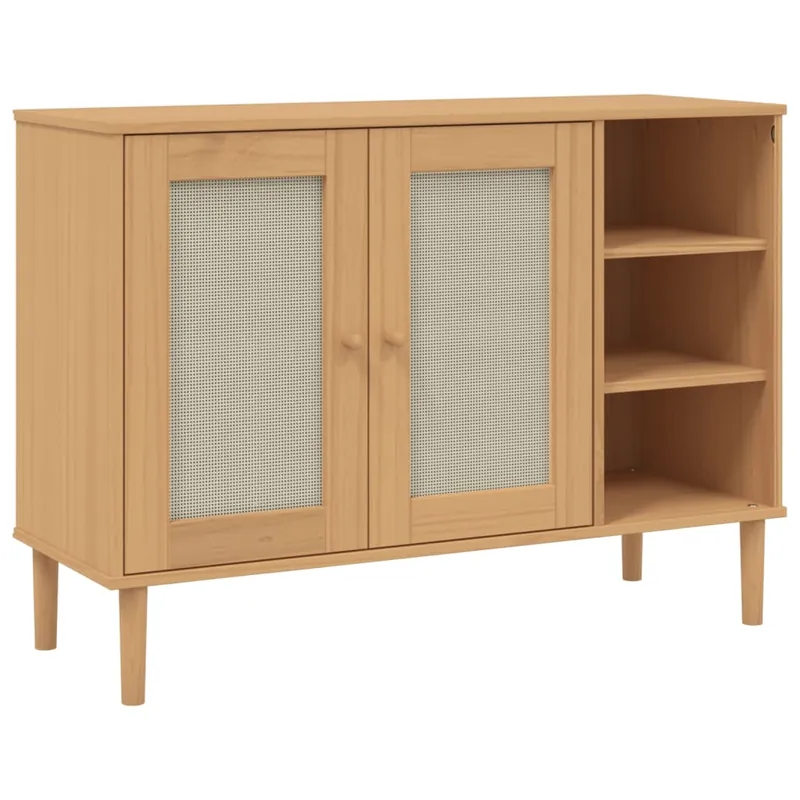 vidaXL Sideboard SENJA Rattan-Optik Braun 112x40x80 cm Kiefernholz Kostenloser Versand