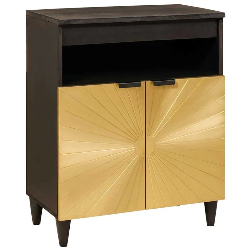vidaXL Sideboard Schwarz und Gold 60 x 33 x 75 cm Massivholz Mango Nur Für Kurze Zeit