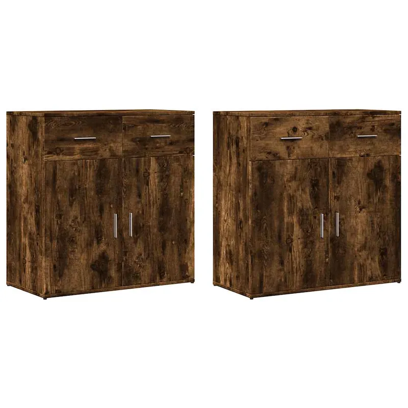 vidaXL Sideboards 2 Stk. Räuchereiche 79x38x80 cm Holzwerkstoff Neu