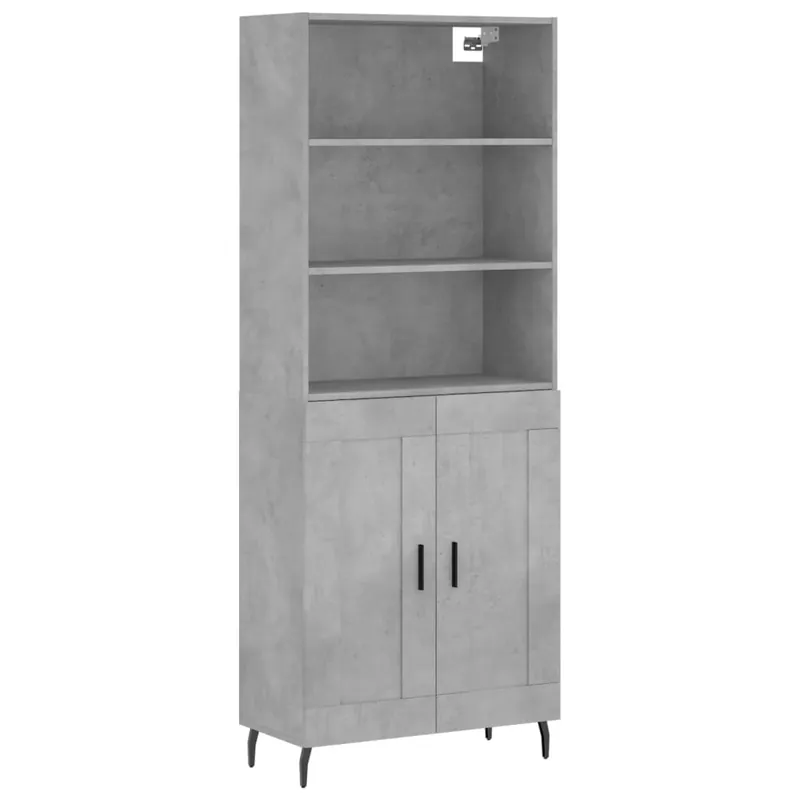 Geprüft vidaXL Highboard Betongrau 69,5x34x180 cm Holzwerkstoff