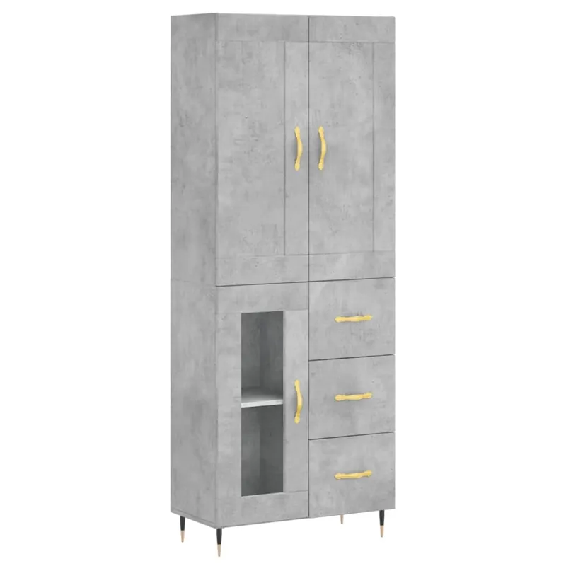 Billig vidaXL Highboard Betongrau 69,5x34x180 cm Holzwerkstoff