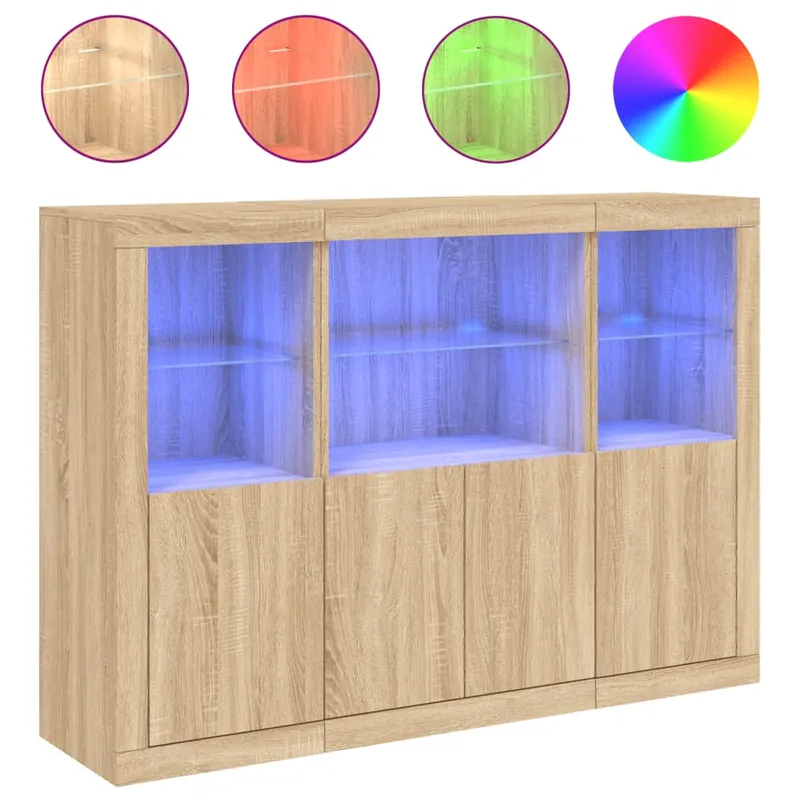 vidaXL Sideboards mit LED-Leuchten 3 Stk. Sonoma-Eiche Holzwerkstoff Finale Aktion