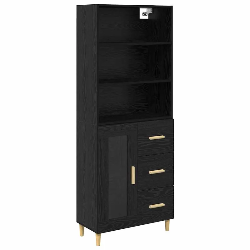 Günstig vidaXL Highboard Schwarz Eichen-Optik 69,5 x 32,5 x 180 cm