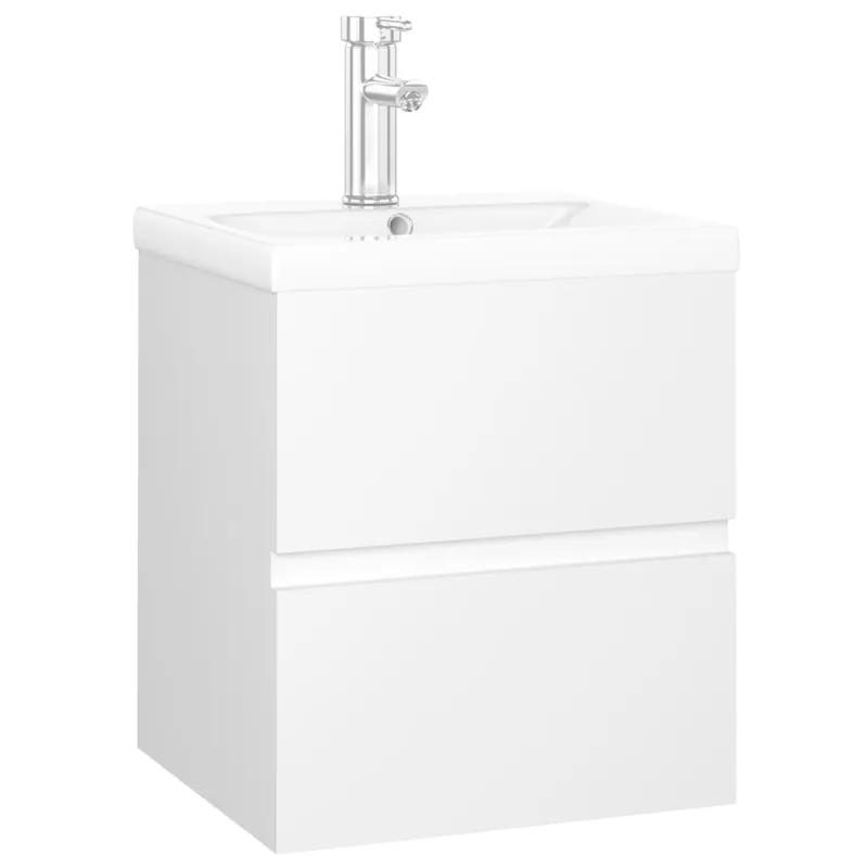 vidaXL Waschbeckenunterschrank mit Einbaubecken Weiß Holzwerkstoff Abverkauf