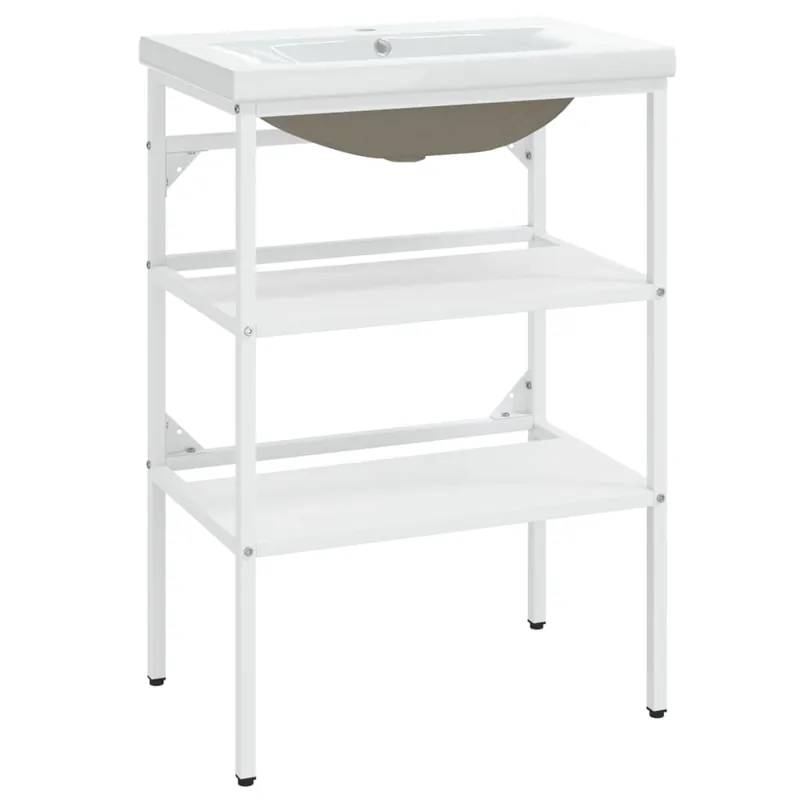 Expressversand vidaXL Badezimmer-Waschtischgestell mit Waschbecken Weiß Eisen