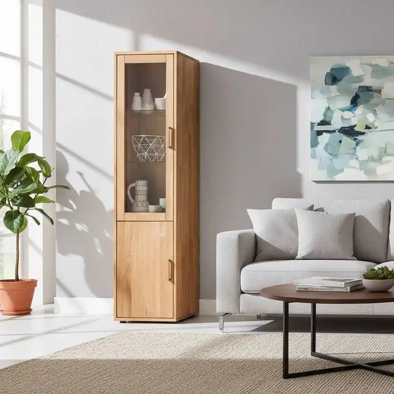 Wohnwand Standvitrine aus Holz - Teano Billig