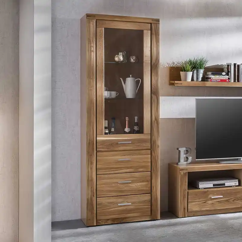 Zertifiziert Wildeiche Vitrinenschrank mit 3 Schubladen - Maila