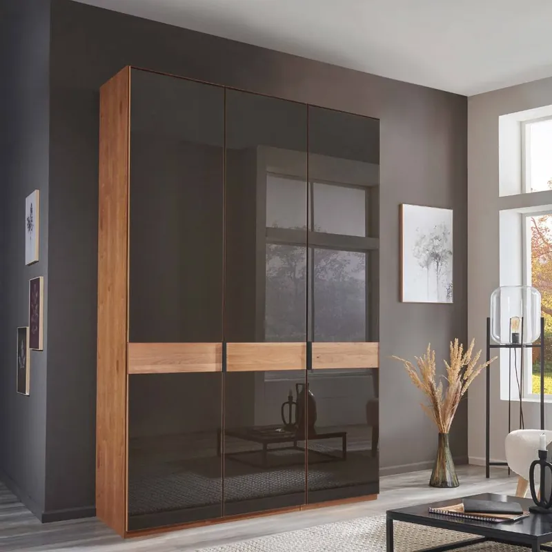 Zertifiziert Glasfront-Schlafzimmerschrank in Dunkelbraun - Hung